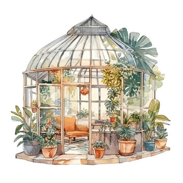 watercolor greenhouse plants interior design clip art preview