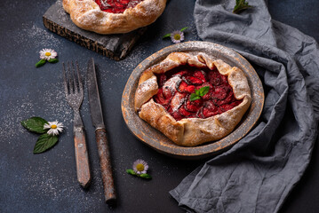 Delicious fresh sweet homemade rustic style strawberry tart