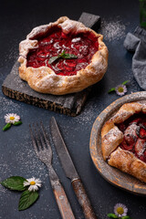Delicious fresh sweet homemade rustic style strawberry tart