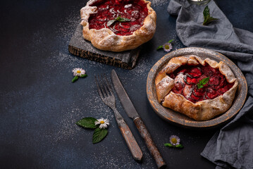 Delicious fresh sweet homemade rustic style strawberry tart