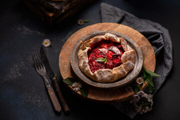 Delicious fresh sweet homemade rustic style strawberry tart