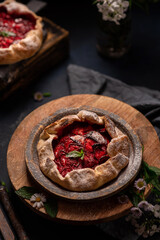 Delicious fresh sweet homemade rustic style strawberry tart