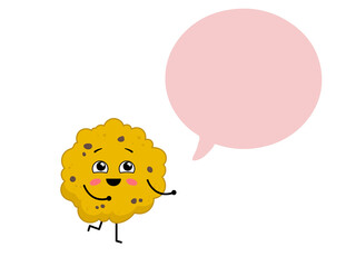 Cute kawaii cookie with a big speech bubble. Cartoon character cookie with chocolate with a place for text. Illustration on transparent background