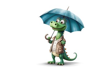 Obraz premium illustration,cute alligator with umbrella, ai generative