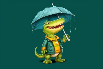 Fototapeta premium illustration,cute alligator with umbrella, website header, ai generative