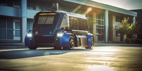 Fototapeta na wymiar Future of Transportation: Futuristic Self-Driving Mini Bus. Generative AI