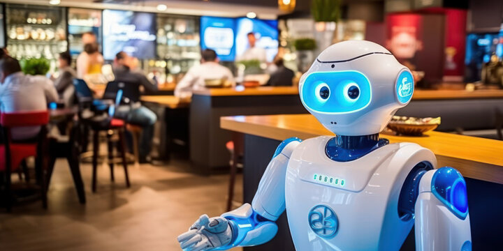 Futuristic Dining Experience: AI Humanoid Robot Taking Drive-Thru Orders. Generative AI