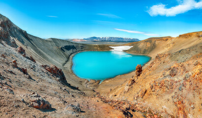 Breathtaking view of famous crater Viti at Krafla geothermal area - obrazy, fototapety, plakaty