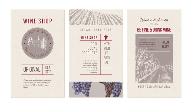 three vintage wine banners in types