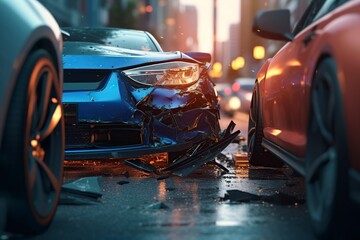 illustration, car collision on the street, website header, ai generative