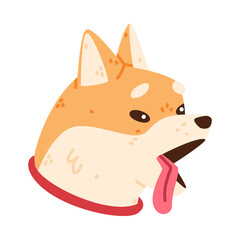Akita Inu Dog Showing Tongue with Open Mouth Vector Illustration