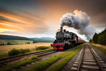 Fototapeta na wymiar steam train in the countryside generated by AI technology 