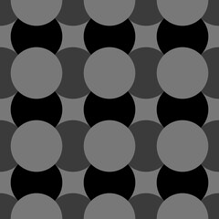 Grey and black figures background. Overlapping circles texture. Ethnic motif. Seamless surface pattern design with circular quilts ornament. Digital paper with rings for textile print, web designing.