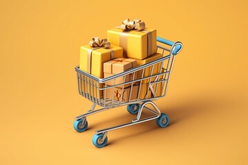 illustration, shopping cart with shopping box, ai generative