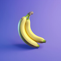 two bananas on a purple background, 3d banana model, 3d fruit mole, yellow fruit, tropical fruit, food, isolated object, contrast illustration, ai generative 