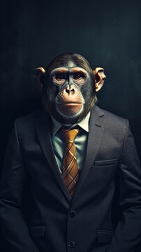 Photograph of a monkey in a businessman outfit