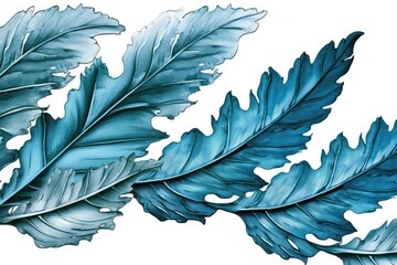 blue leaves on a white background. Generative AI