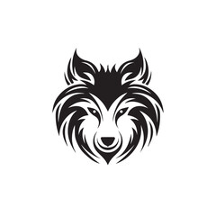 A wolf head flat logo illustration on transparent background. 2d illustration in cartoon. doodle style
