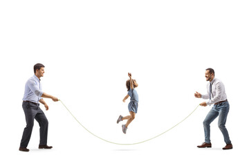Full length shot of two men and a girl skipping rope