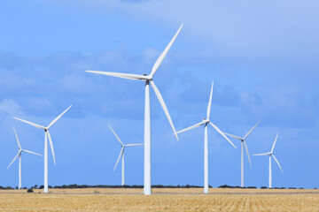 Wind farm. Yorke Peninsula. South Australia. Blue sky with copy space.