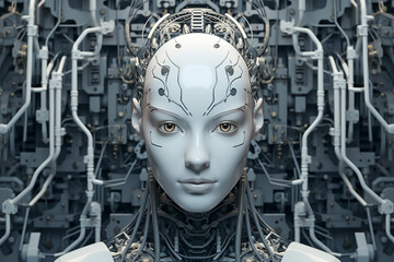AI robot face. Artificial Intelligence 3d rendering concept.