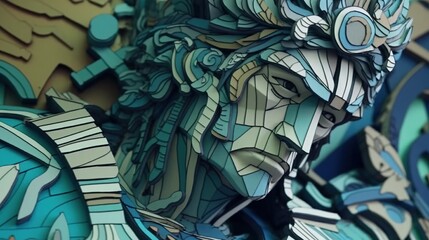 3D printing innovation, model of a warrior made of paper . Fantasy concept , Illustration painting. Generative Ai