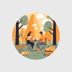 couple camping having coffee in the morning
