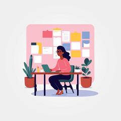 woman sitting working on notebook in office