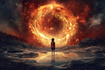 Transcendent Serenity: A Captivating Journey as a Girl Meditates in the Expansive Embrace of the Universe - AI-Generated