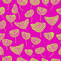 Bright seamless pattern with exotic leaves