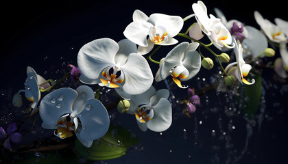 Set of Orchids, isolated on transparent background. 3D render. Hight contrast. Black solid bacground. : Unreal Engine, Cinematic, Photoshoot, DOF. intricate hyper maximalist, elegant. :