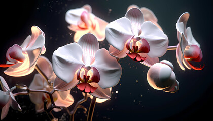 Set of Orchids, isolated on transparent background. 3D render. Hight contrast. Black solid bacground. : Unreal Engine, Cinematic, Photoshoot, DOF. intricate hyper maximalist, elegant. :