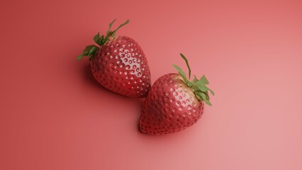 Strawberries 3d rendered photo on red background