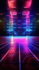 Disco Night Club Neon Background. Illustration AI Generative.