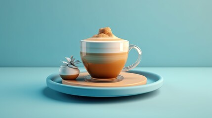 with a cup of coffee on a color background. Generative AI