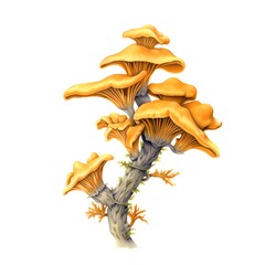 Fototapeta premium Detailed Botanical Illustration: Artfully Sketched Mushroom Species in Their Natural Forest Environment