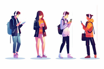 Fototapeta premium Young modern people using a smartphone in everyday life, concept of socialization and communication. Generative AI Technology.
