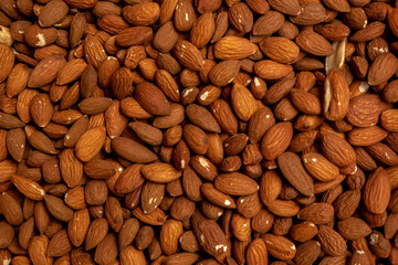 kernels nuts almonds close-up, full frame. Top view