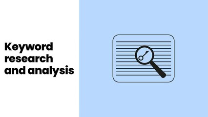 Keyword Research and Analysis 4K Video on White and Blue Background. Stylish SEO Animation for Business and Marketing