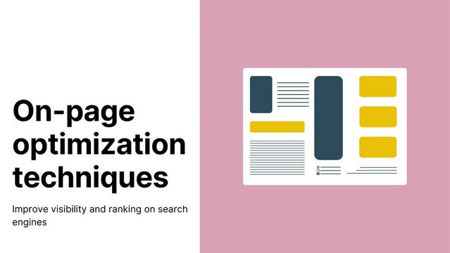 On-page Optimization Techniques 4K Video on White and Pink Backgrounds. Stylish SEO Animation for Business and Marketing
