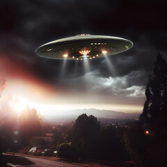 Naklejka na ściany i meble UAP/UFO Flying Above Landscape - Dark
