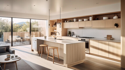 Beautiful white and modern kitchen showcasing a luxurious space. Generative AI
