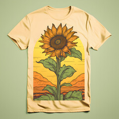 a retro t shirt design with a sunflower - obrazy, fototapety, plakaty
