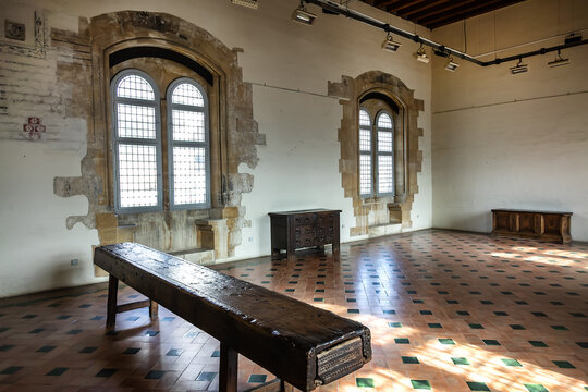 Interior of Palace of the Kings of Majorca (Palais des Rois de Majorque, built in XIII century. Perpignan, Pyrenees-Orientales, France. September 1, 2020.