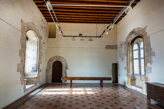 Interior of Palace of the Kings of Majorca (Palais des Rois de Majorque, built in XIII century. Perpignan, Pyrenees-Orientales, France. September 1, 2020.