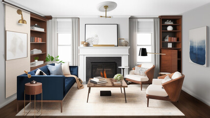 Modern and furnished living room. Generative AI