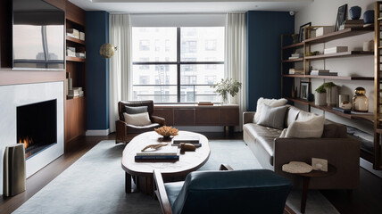 Modern and furnished living room. Generative AI