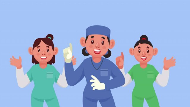 staff of female doctors animation