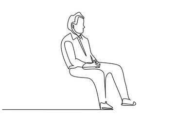 thoughtful sad man sitting calmly waiting line art