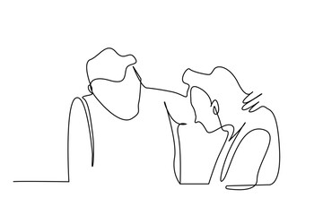 unhappy crying human support helping two people line art